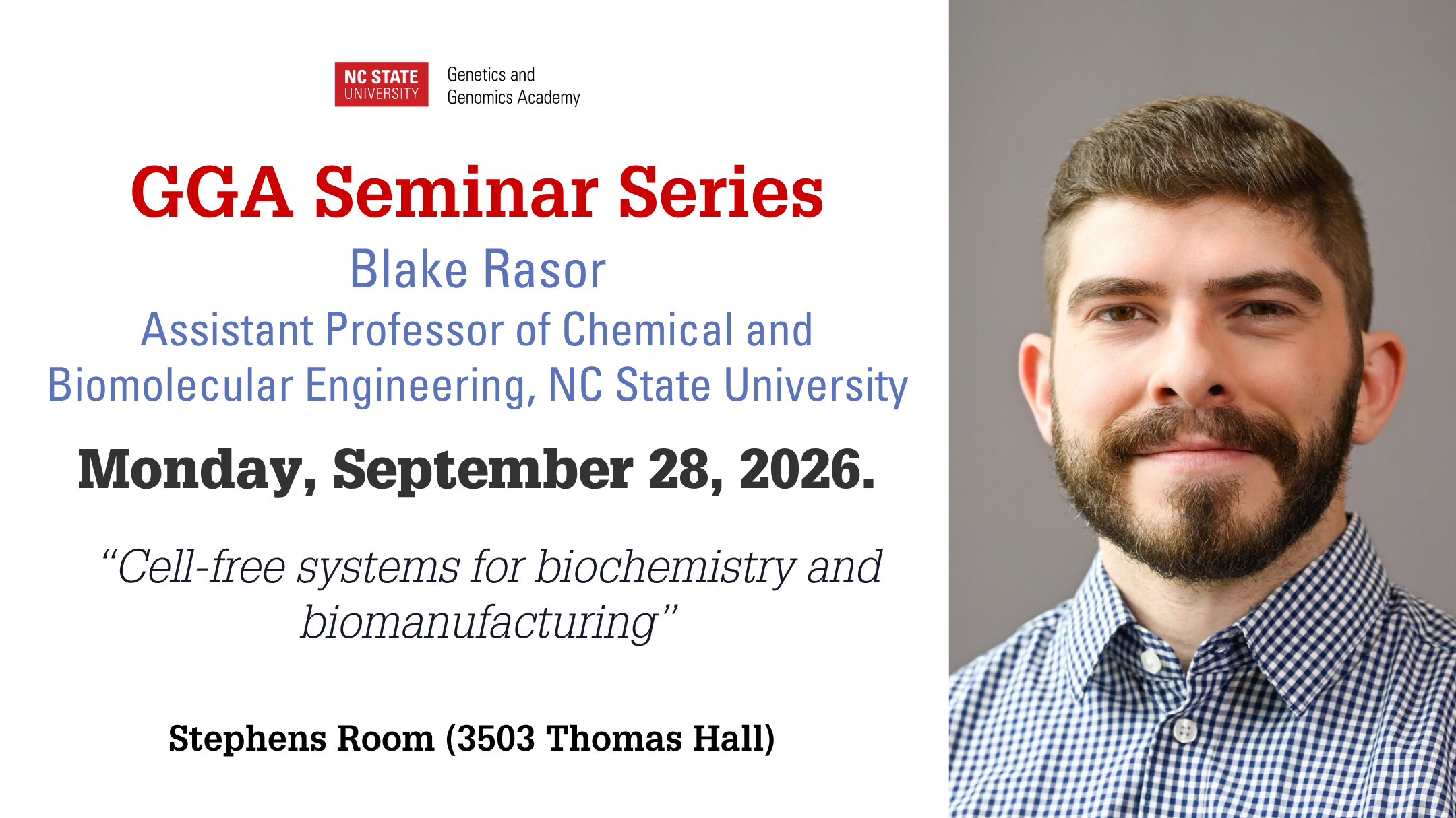 Seminar flyer for Blake Rasor.