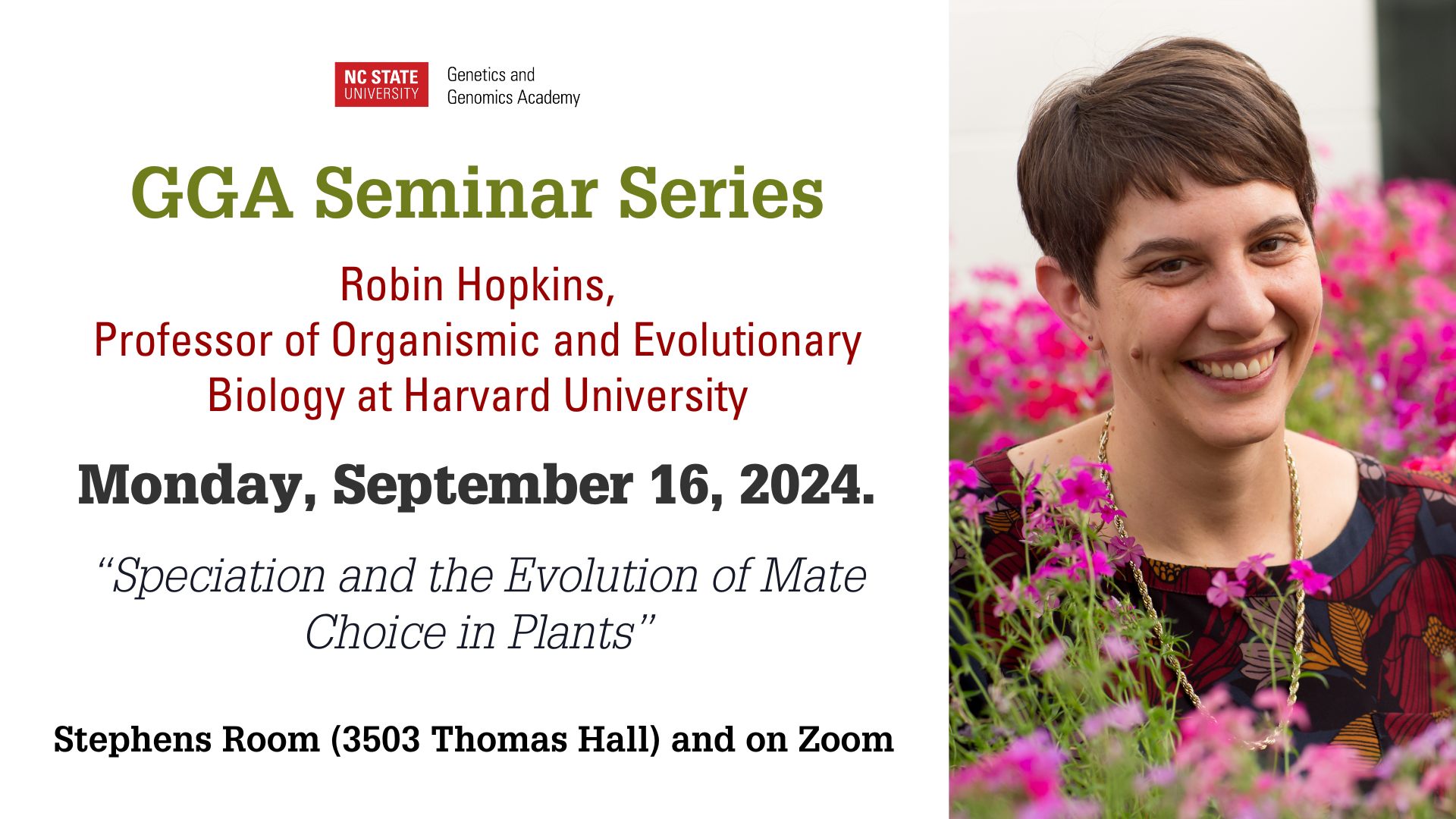 Flyer for GGA Seminar Series with Robin Hopkins.