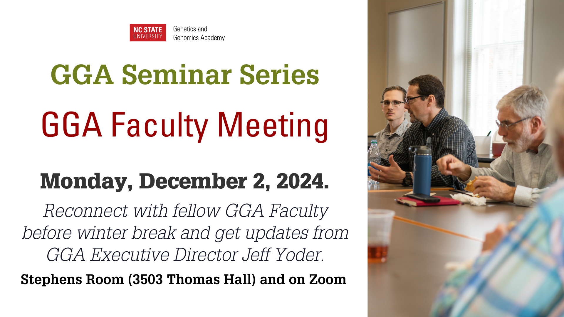 Flyer for GGA Faculty Meeting on December 2.